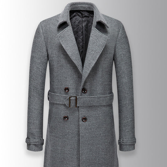 Men's Long Woolen Over The Knee Thickened Coat