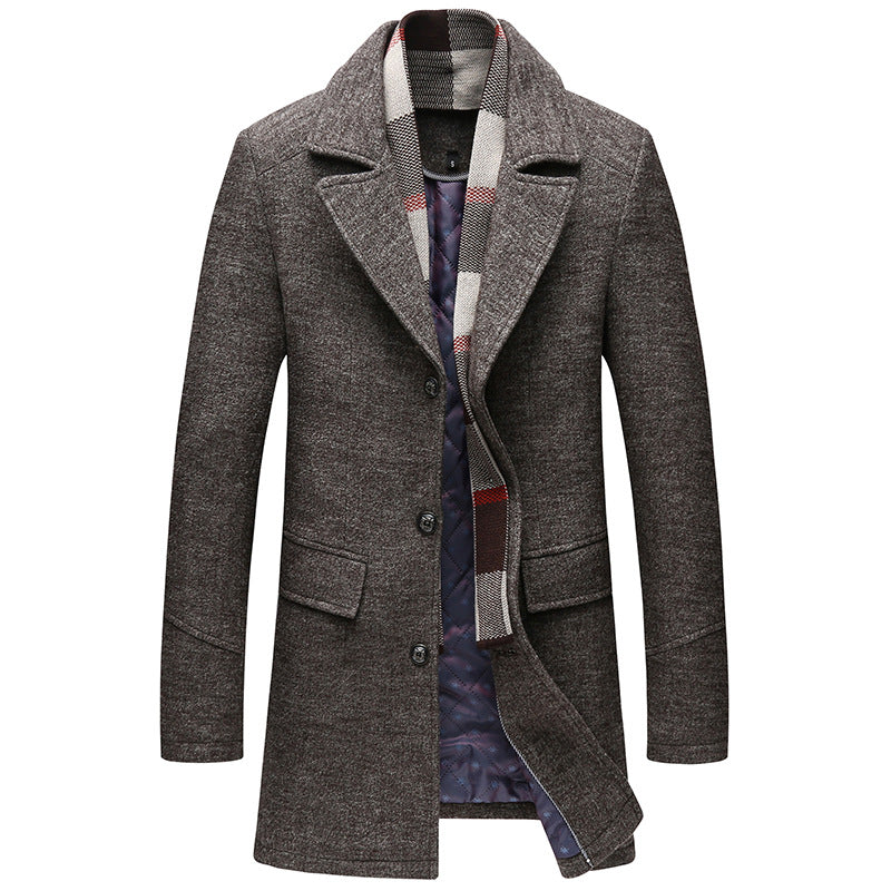 Men Woolen Coat With Scarf