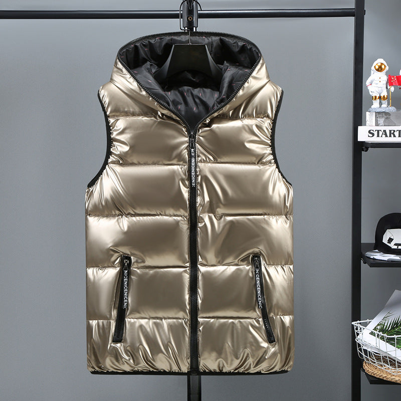 Shiny Down Cotton Vest With Hood