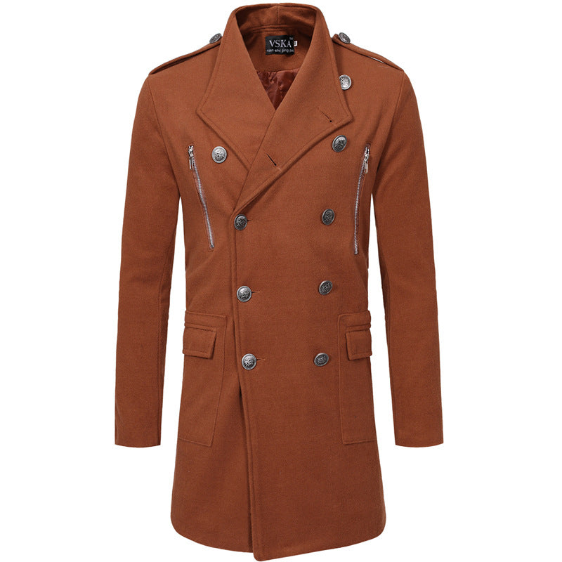 Lapel Men's Slim-fit Mid-length Woolen Trench Coat