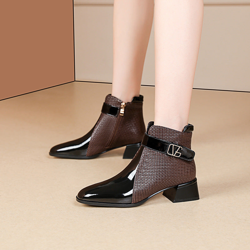 Autumn And Winter New Chunky Heel Pointed-toe Fashion Ankle Boots