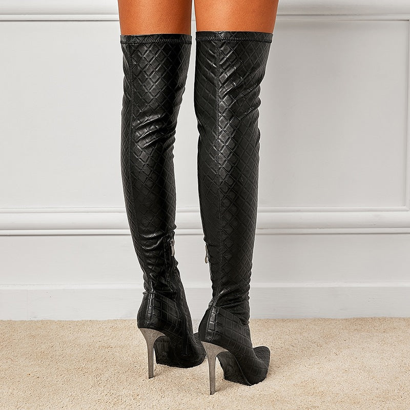 Autumn And Winter New Fine Heel With Black Slimming Stretch Over The Knee Boots
