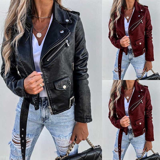 Jacket Top PU Leather Coat Short Zipper