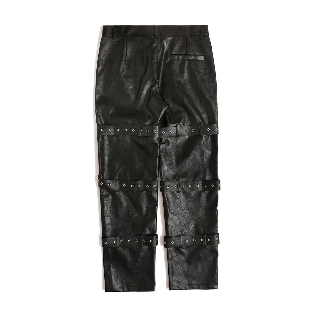 Punk Style Tie Design PU Leather Pants For Men