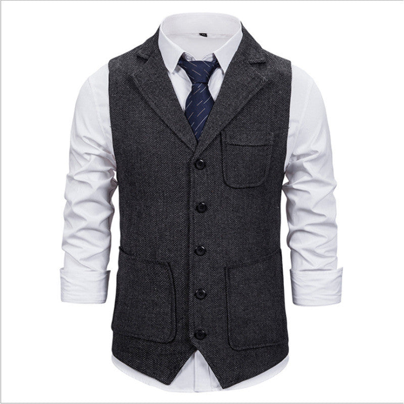 Men's Herringbone Single-breasted Lapel Vest