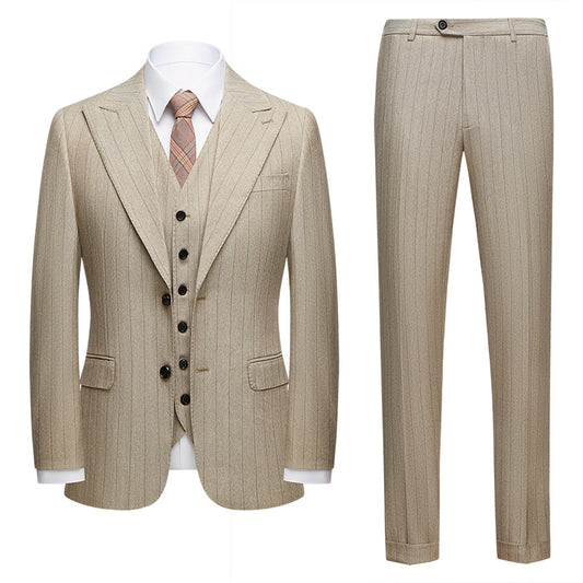 Korean Version Slim Striped Three-piece Suit