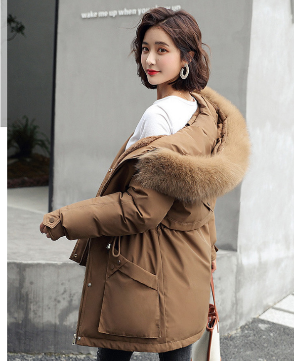 Women's Plus Fleece Slim-fit Hooded Cotton Jacket
