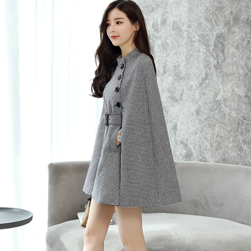 Wool Cape Lace-up Collar Coat