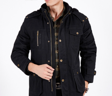 Men's Mid-length Hooded Cotton-padded Jacket With Velvet