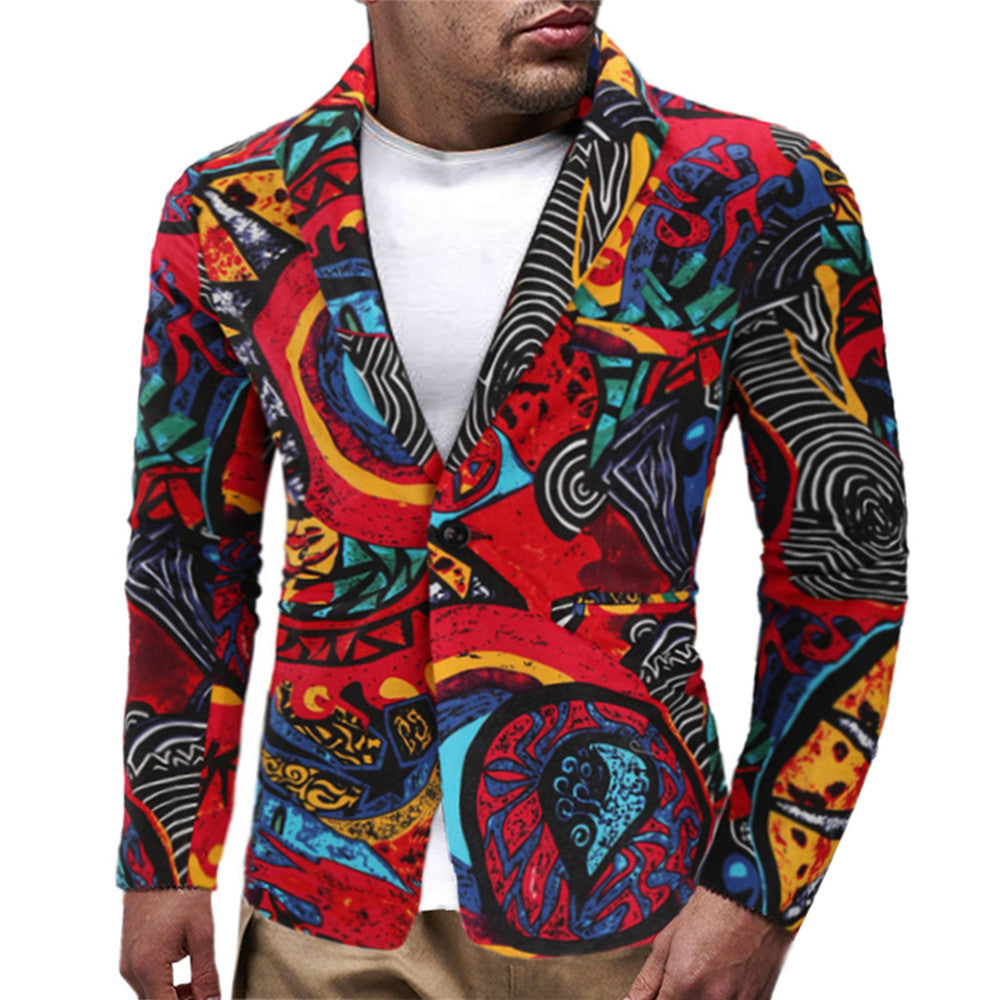 Men's Cotton And Linen Printed Coat