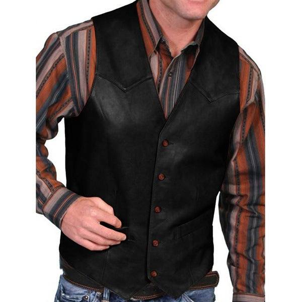 Fashion Retro Men's Vest Performance Costume Decoration Round Neck Short Sleeves