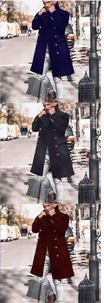 Winter Woolen Men Coat Mid-length Double-breasted European And American Woolen Trench Coat