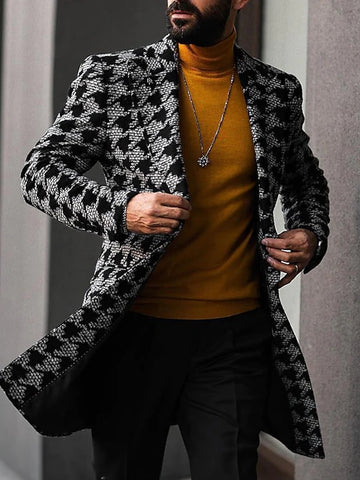 Winter Mid Length Suit Collar Fashionable Printed Men's Coat
