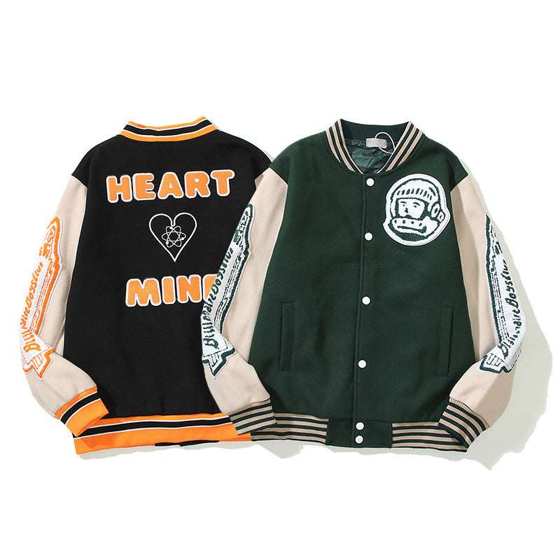 Astronaut Stand-up Collar Jacket Woolen Woolen Embroidery Letters