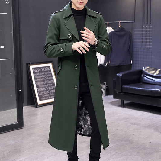 Windbreaker Men's Long Temperament Knee Length Coat