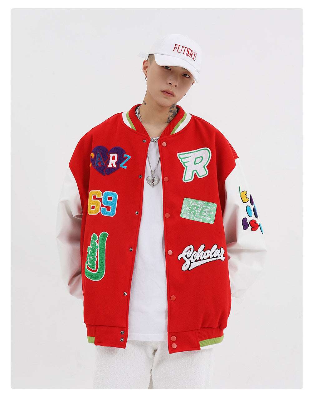 American Vintageoversize Patch Towel Embroidered Baseball Jacket