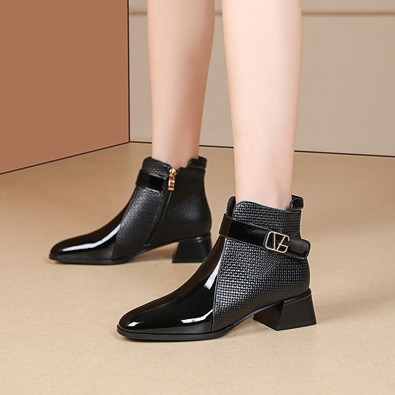 Autumn And Winter New Chunky Heel Pointed-toe Fashion Ankle Boots