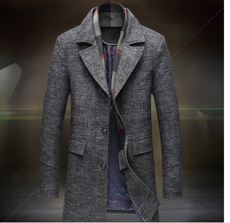 Men Woolen Coat With Scarf