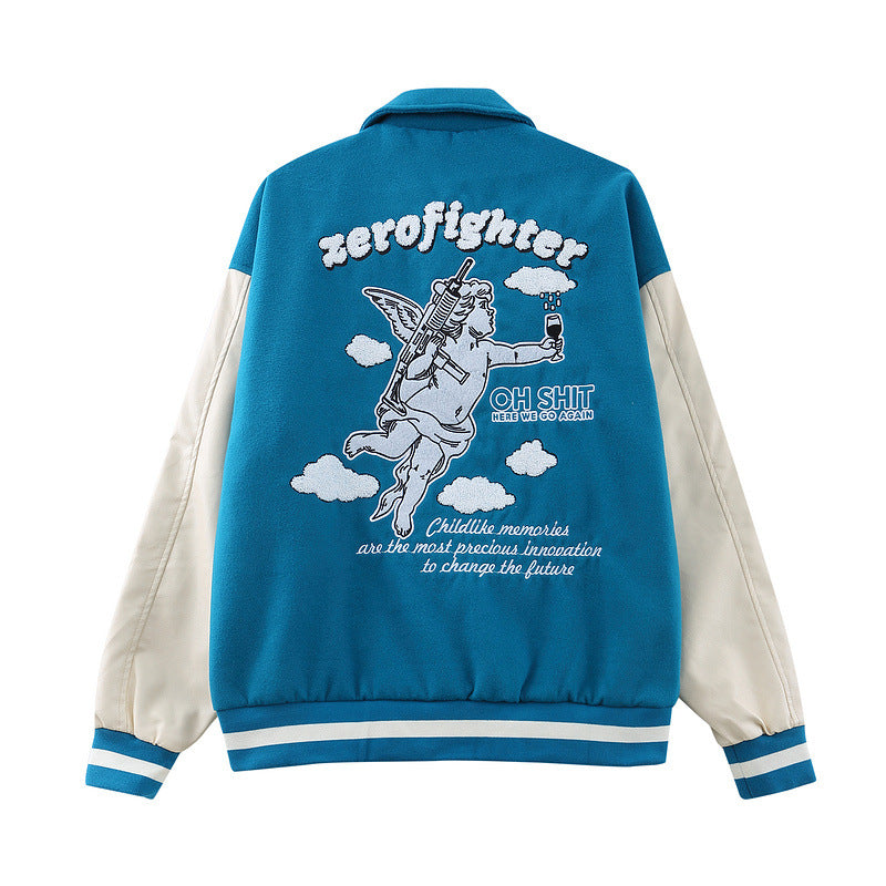 Little Angel Embroidered Vintage Baseball Jacket